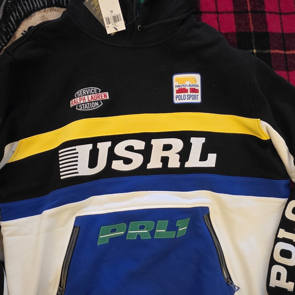 Ralph Lauren Men's Black, Blue, and White USRL Hoodie - Picture 3 of 5